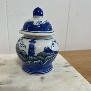 Vintage Chinoiserie Small Sailboat Lighthouse Mountain Ocean Ginger Jar